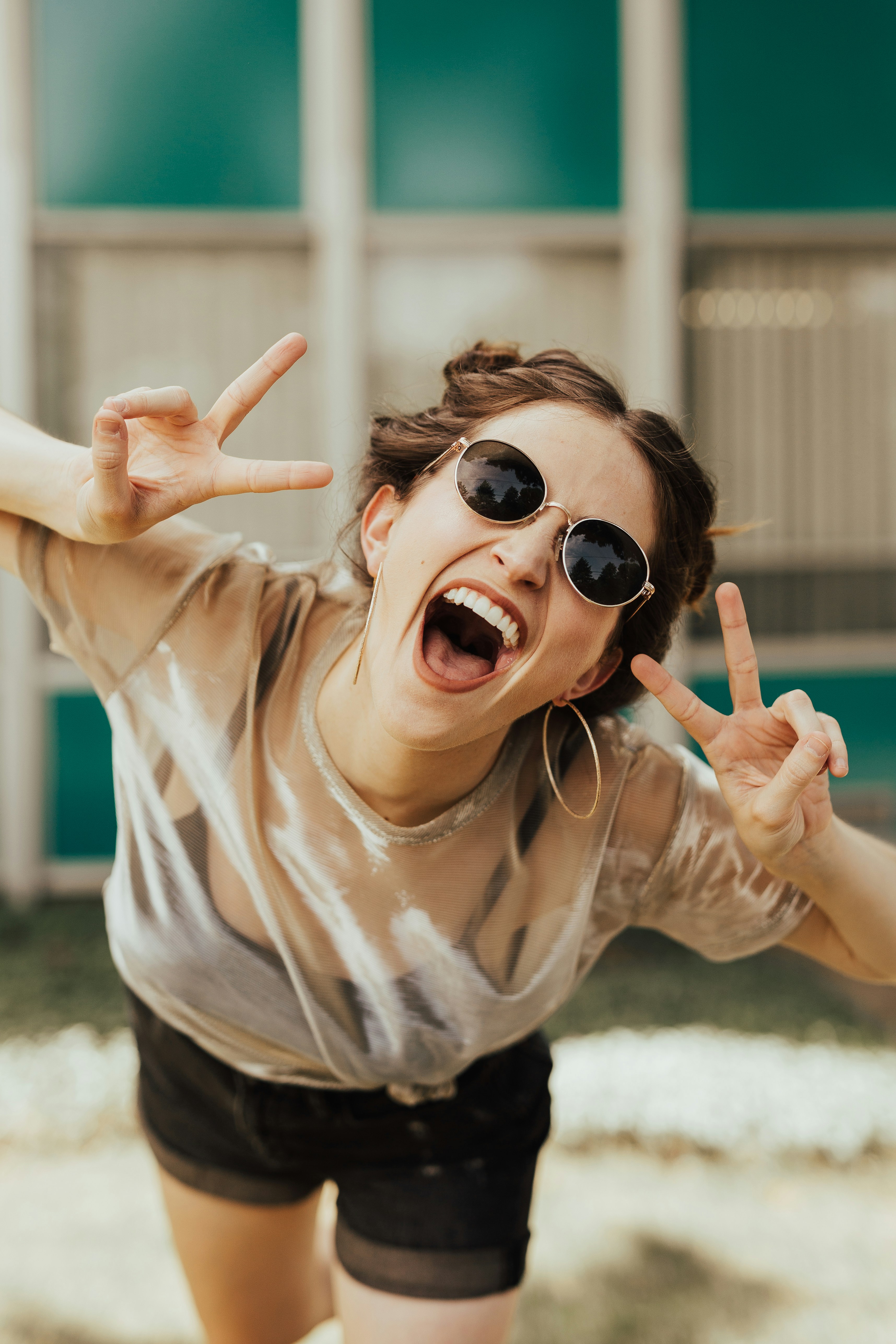 Woman smiling outdoors